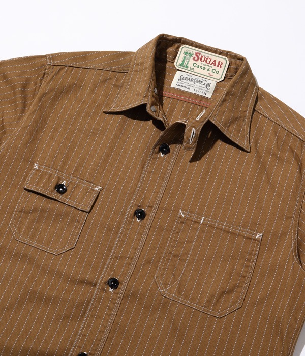 Lot No. SC28516 / FICTION ROMANCE 8.5oz. BROWN WABASH STRIPE WORK SHIRT (LONG SLEEVE)