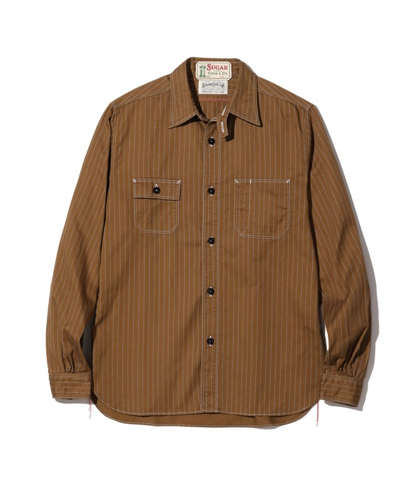 Lot No. SC28516 / FICTION ROMANCE 8.5oz. BROWN WABASH STRIPE WORK SHIRT (LONG SLEEVE)