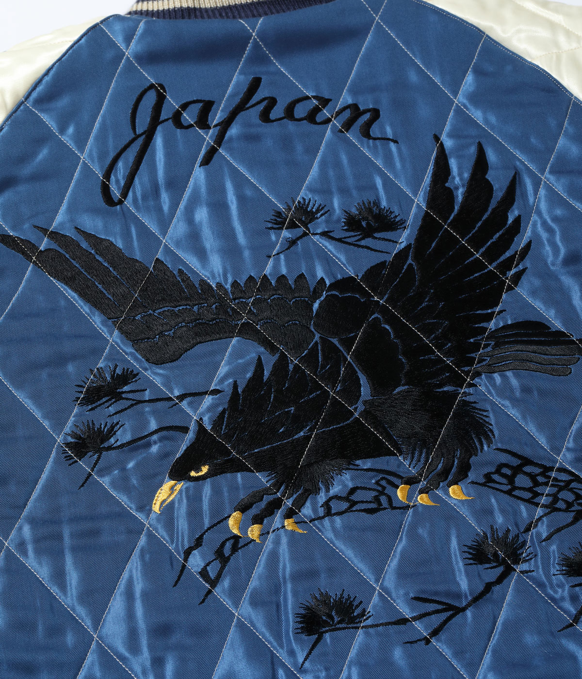 Lot No. TT15792-138 / Mid 1950s Style Velveteen Souvenir Jacket WHITE DRAGON  BLACK EAGLE