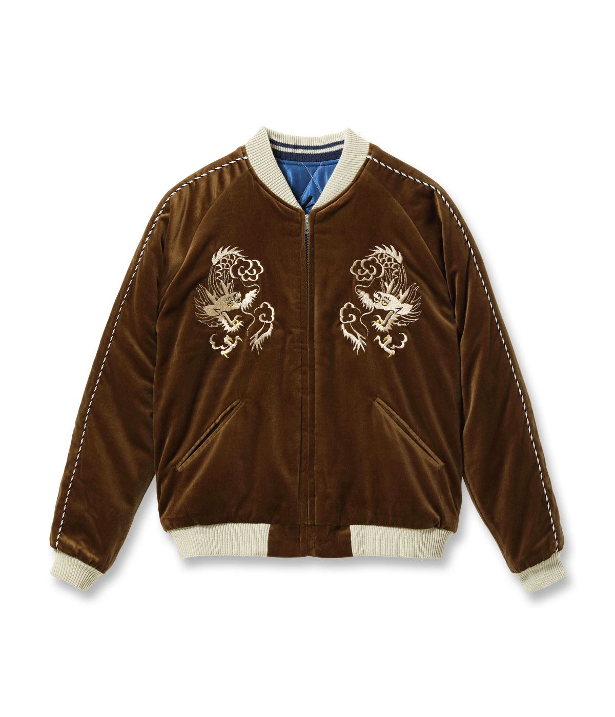 Lot No. TT15792-138 / Mid 1950s Style Velveteen Souvenir Jacket WHITE DRAGON  BLACK EAGLE