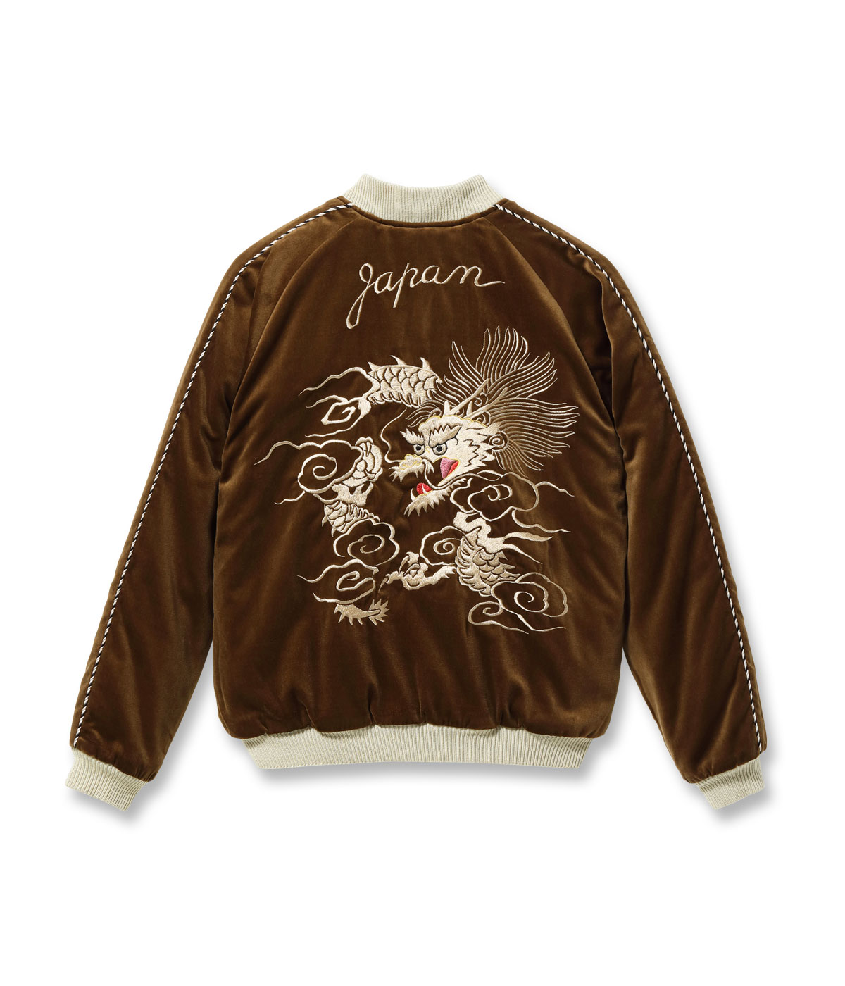 Lot No. TT15792-138 / Mid 1950s Style Velveteen Souvenir Jacket WHITE DRAGON  BLACK EAGLE