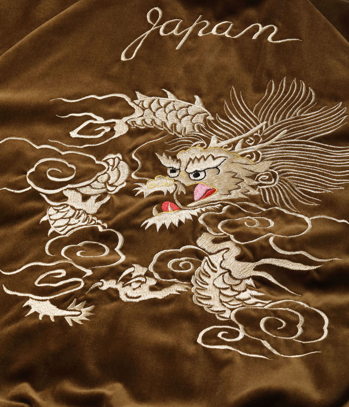 Lot No. TT15792-138 / Mid 1950s Style Velveteen Souvenir Jacket WHITE DRAGON  BLACK EAGLE