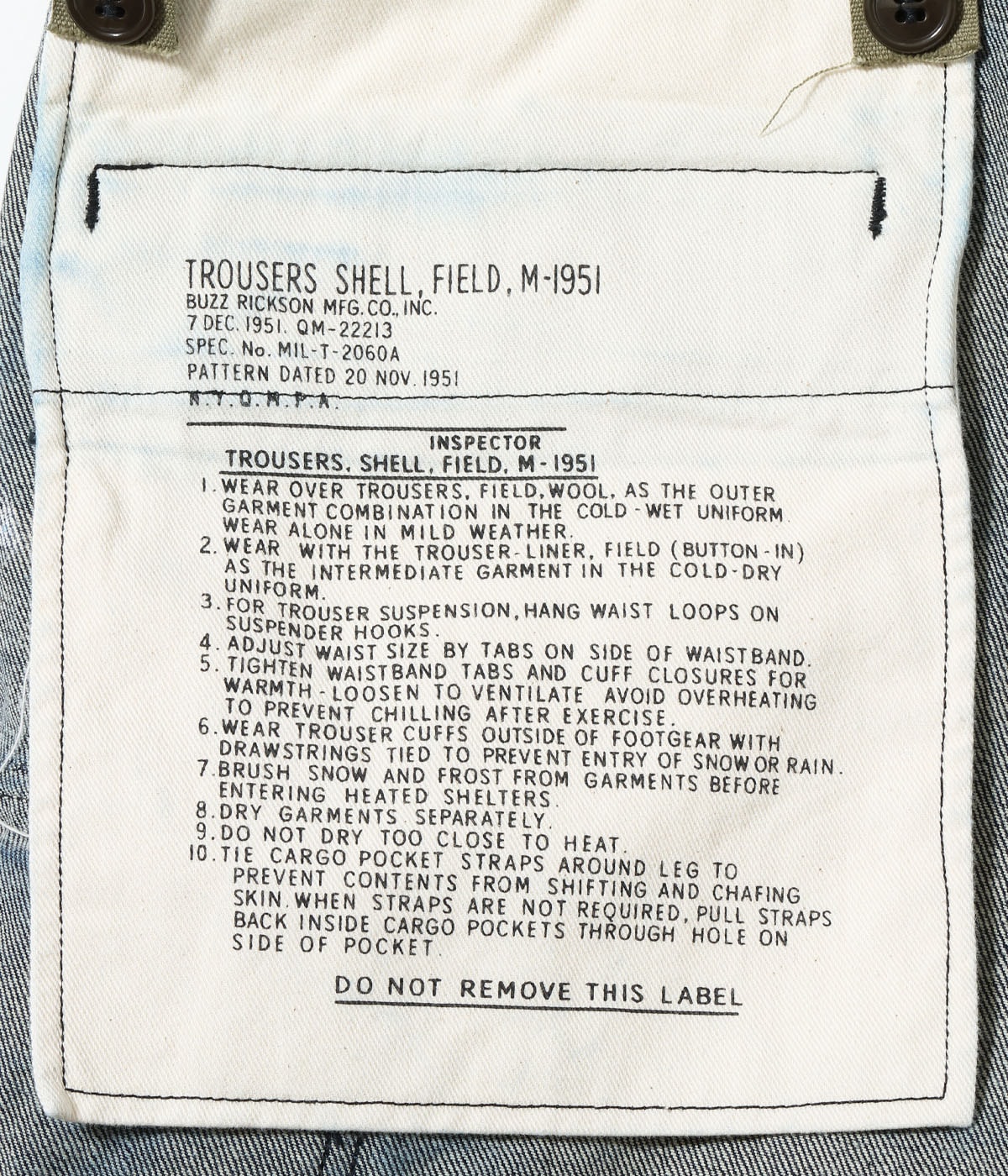 Lot No. BR52662 / TROUSERS, SHELL, FIELD, M-51 SHORTS DENIM CIVILIAN MODEL