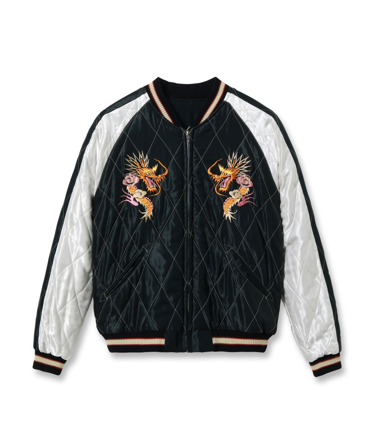 Lot No. TT15973-219 / Mid 1950s Style Acetate Quilted Souvenir Jacket ��WHITE TIGER�� �� ��DUELLING DRAGONS��