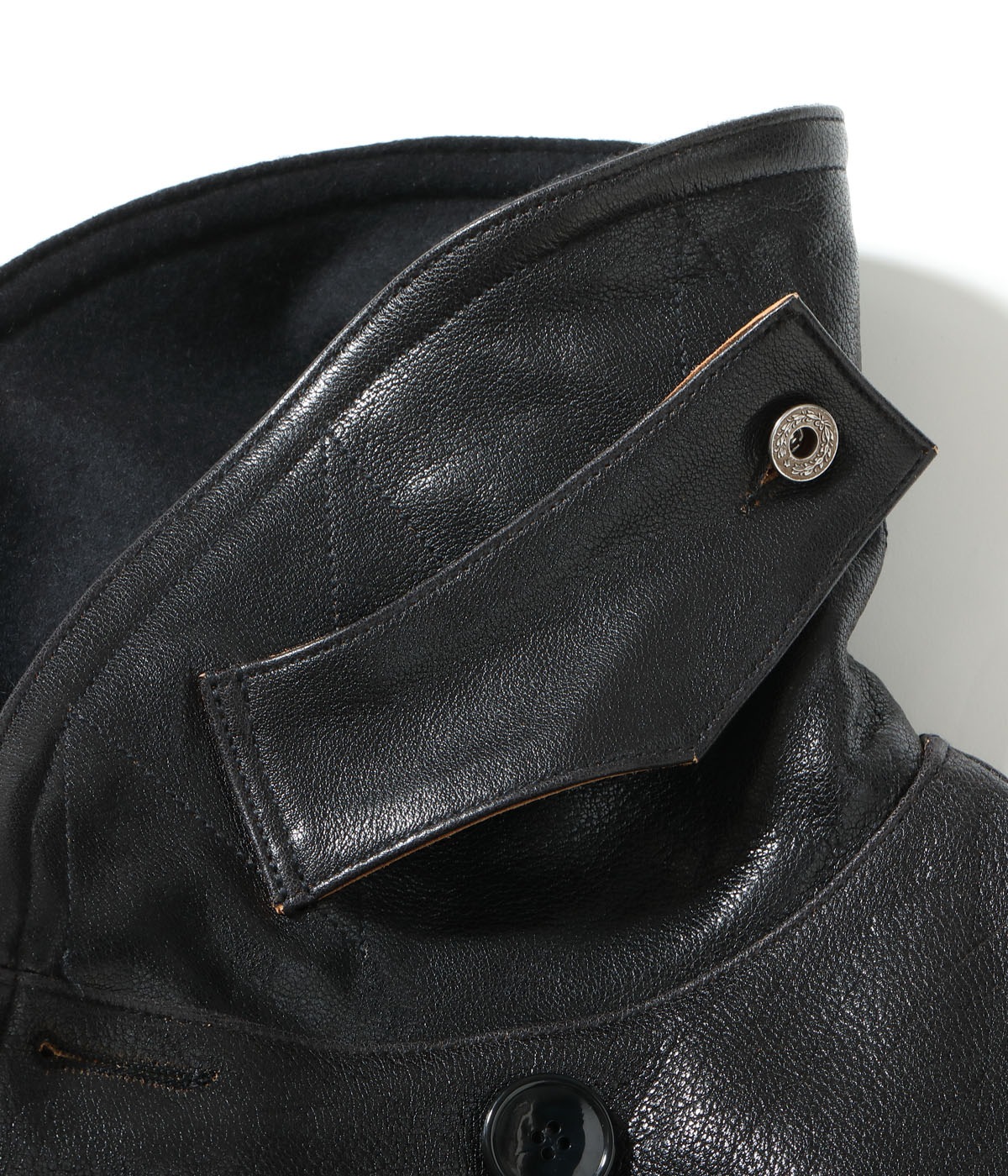 Lot No. BR80656 / WILLIAM GIBSON COLLECTION BLACK MACKINAW COAT BUFFALO HIDE