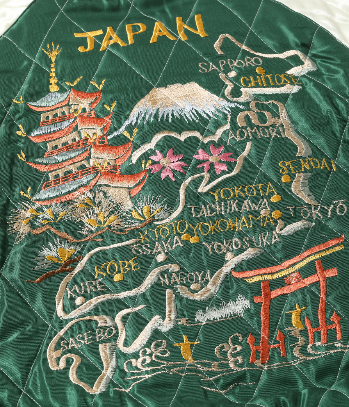 Lot No. TT15791-145 / Early 1950s Style Acetate Quilted Souvenir Jacket ��JAPAN MAP�� �� ��GOLD DRAGON��