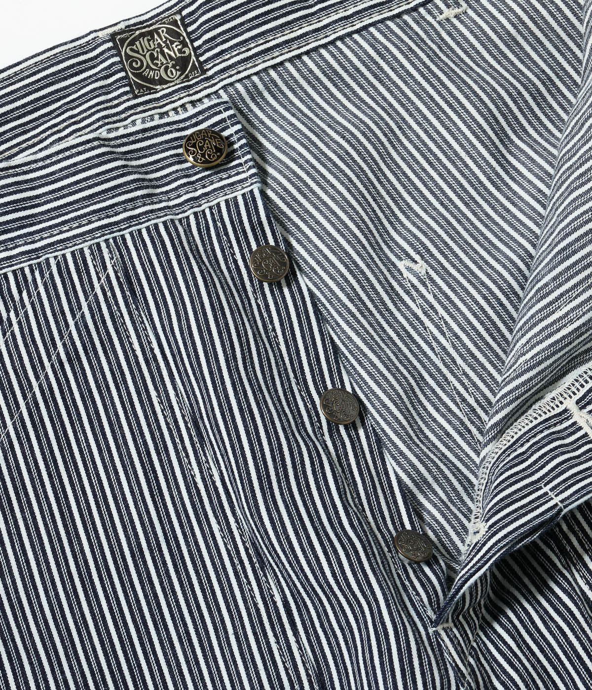 Lot No. SC52640 / FICTION ROMANCE 6oz. INDIGO STRIPE DOUBLE KNEE SHORTS