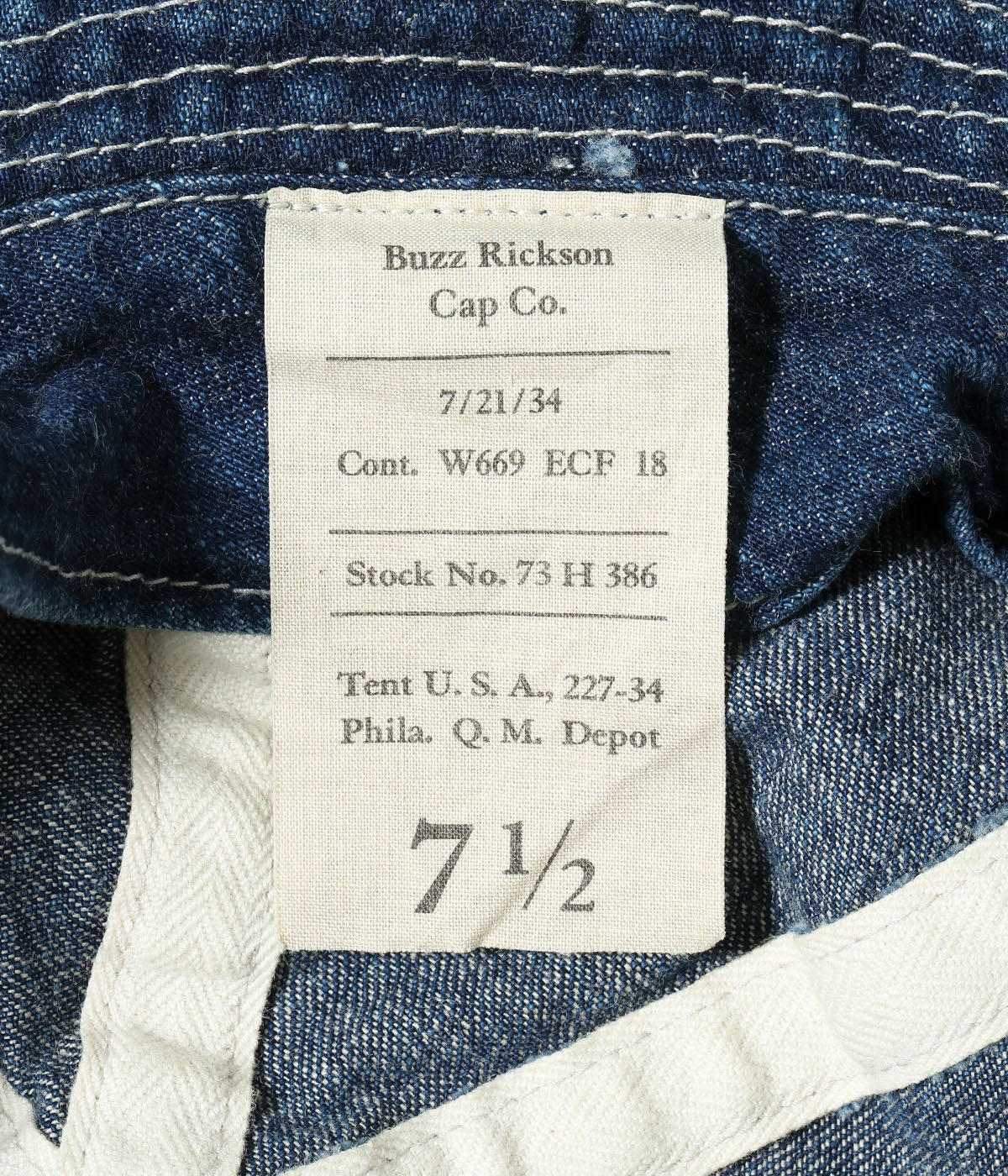 Lot No. BR02850 / HAT, WORKING, DENIM VINTAGE WASHED STENCIL