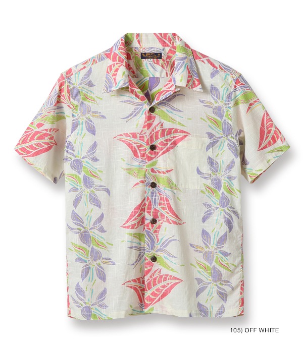 Lot No. SS38409 / COTTON LINEN SLUBYARN OPEN SHIRTS BIRD OF PARADISE & PLUMERIA