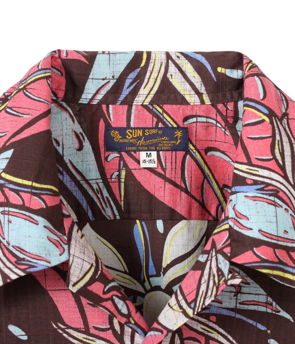 Lot No. SS38409 / COTTON LINEN SLUBYARN OPEN SHIRTS BIRD OF PARADISE & PLUMERIA