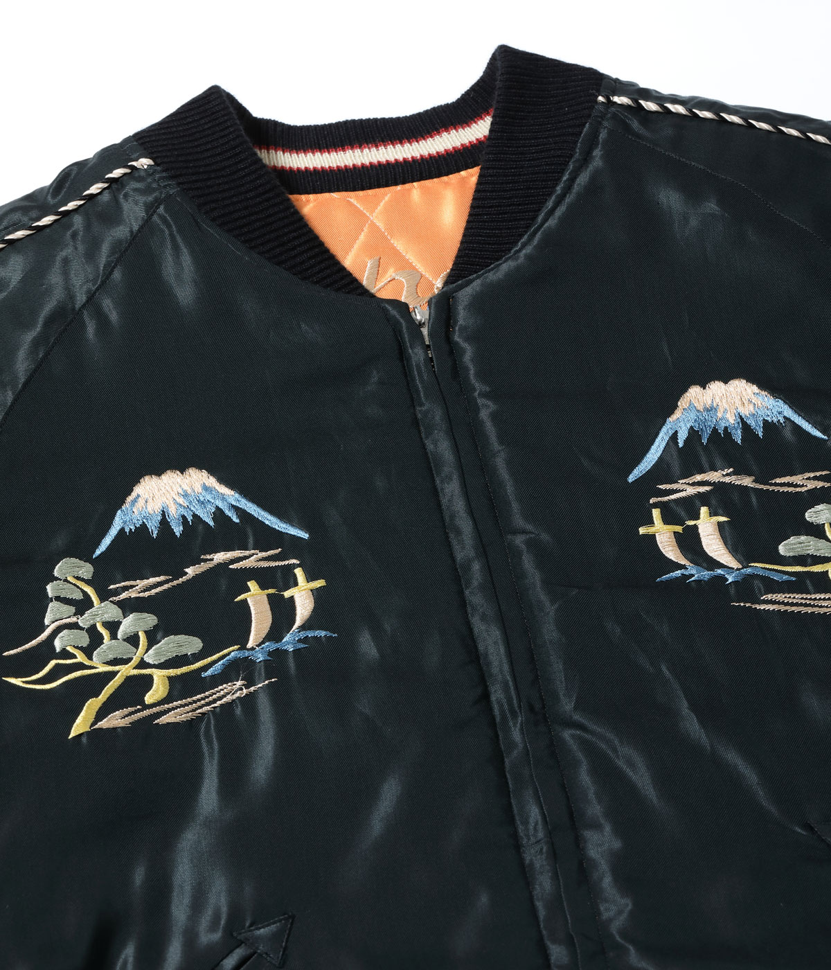 Lot No. TT15791-159 / Early 1950s Style Acetate Quilted Souvenir Jacket WHITE TIGER  LANDSCAPE