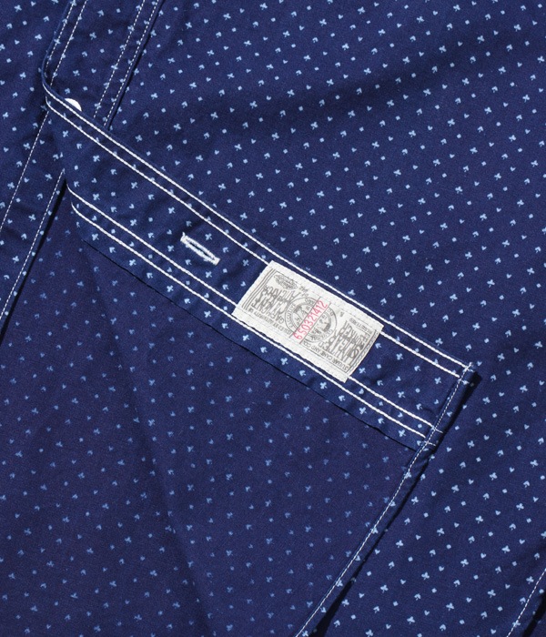 Lot No. SC38702 / FICTION ROMANCE 4.5oz. INDIGO "CASINO STRIPE" WORK SHIRT (SHORT SLEEVE)