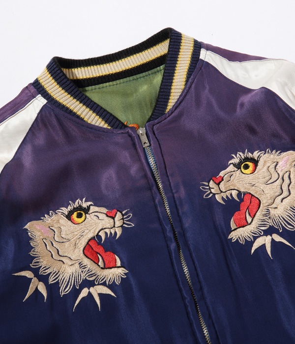 Lot No. TT14896-145 / Mid 1950s Style Acetate Souvenir Jacket ��DUELLING DRAGONS�� �� ��WHITE TIGER�� (AGING MODEL)