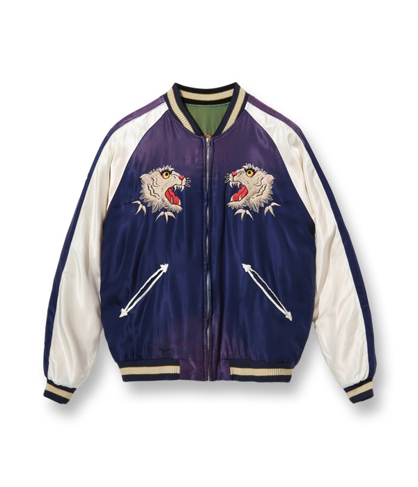 Lot No. TT14896-145 / Mid 1950s Style Acetate Souvenir Jacket ��DUELLING DRAGONS�� �� ��WHITE TIGER�� (AGING MODEL)