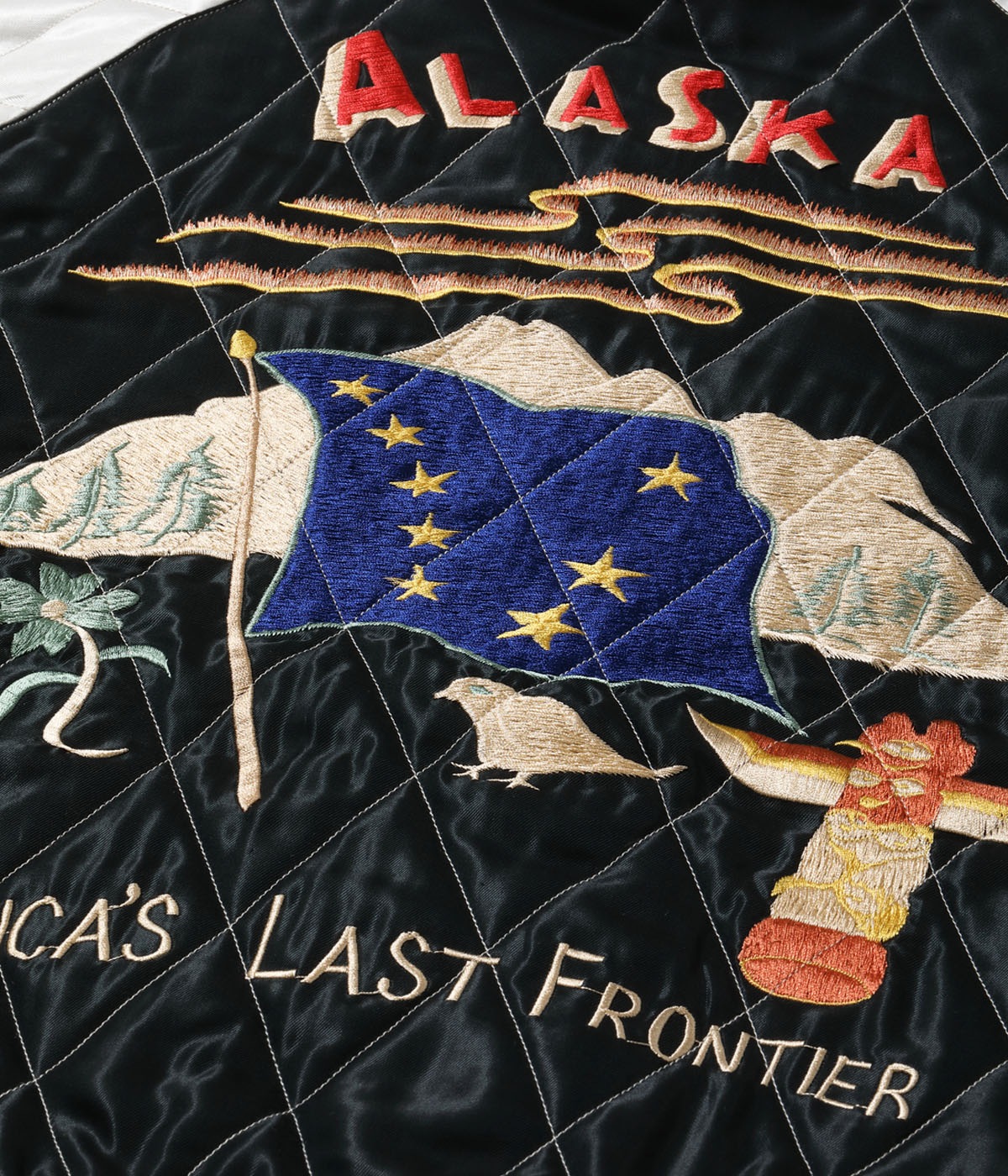 Lot No. TT15544-128 / Late 1950s Style Velveteen Souvenir Jacket MOUNTAIN GOAT  ALASKAN FLAG