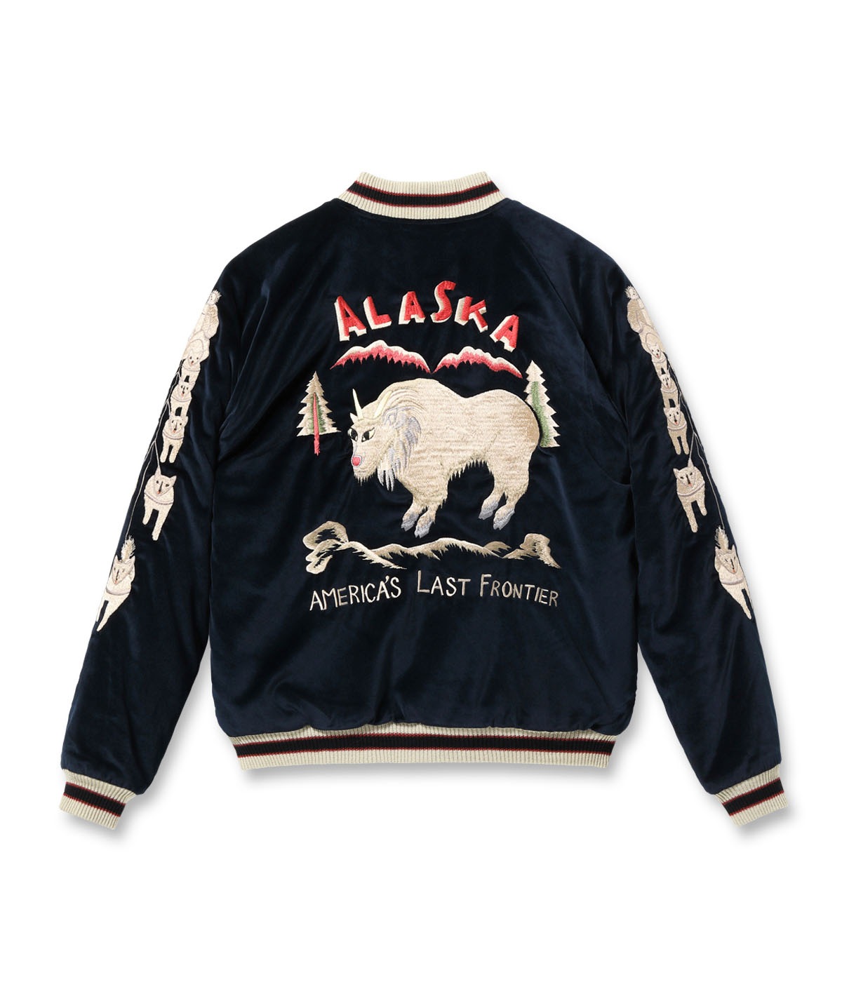 Lot No. TT15544-128 / Late 1950s Style Velveteen Souvenir Jacket MOUNTAIN GOAT  ALASKAN FLAG