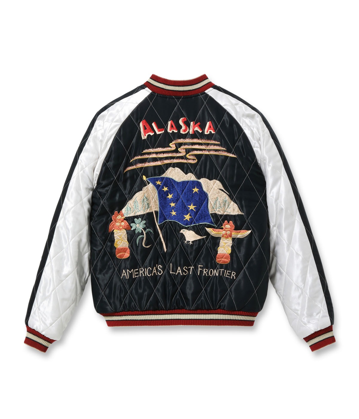 Lot No. TT15544-128 / Late 1950s Style Velveteen Souvenir Jacket MOUNTAIN GOAT  ALASKAN FLAG