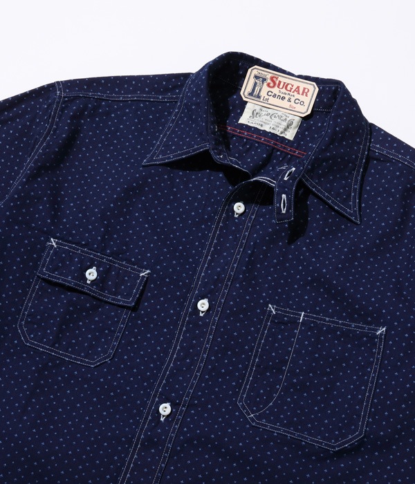 Lot No. SC28651 / FICTION ROMANCE 4.5oz. INDIGO "CASINO STRIPE" WORK SHIRT (LONG SLEEVE)