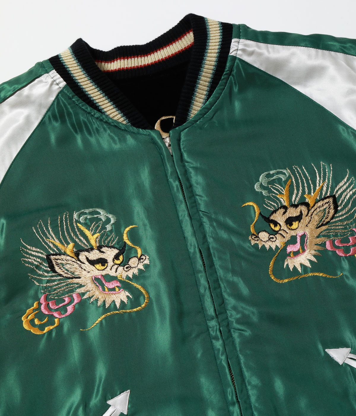Lot No. TT15975-119 / Mid 1950s Style Velveteen (Two-tone) �� Acetate Souvenir Jacket ��WHITE TIGER�� �� ��GOLD DRAGON��