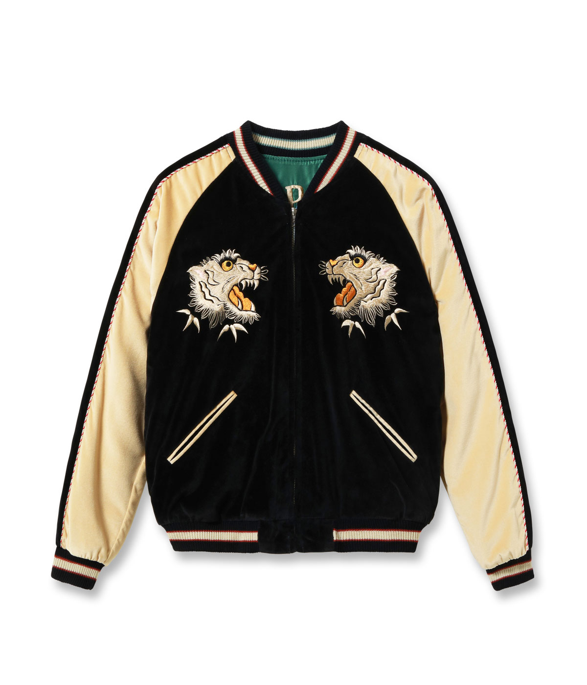 Lot No. TT15975-119 / Mid 1950s Style Velveteen (Two-tone) �� Acetate Souvenir Jacket ��WHITE TIGER�� �� ��GOLD DRAGON��