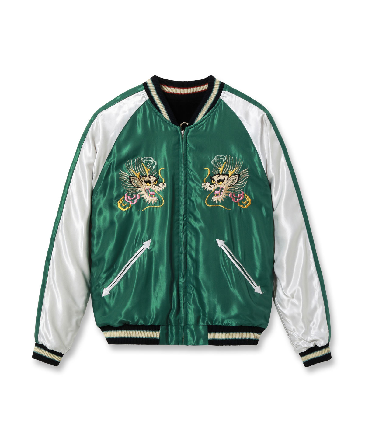Lot No. TT15975-119 / Mid 1950s Style Velveteen (Two-tone) �� Acetate Souvenir Jacket ��WHITE TIGER�� �� ��GOLD DRAGON��