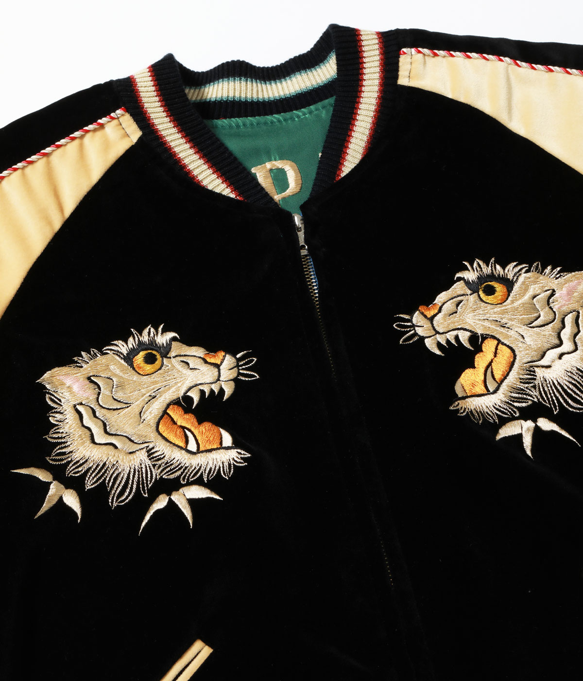 Lot No. TT15975-119 / Mid 1950s Style Velveteen (Two-tone) �� Acetate Souvenir Jacket ��WHITE TIGER�� �� ��GOLD DRAGON��