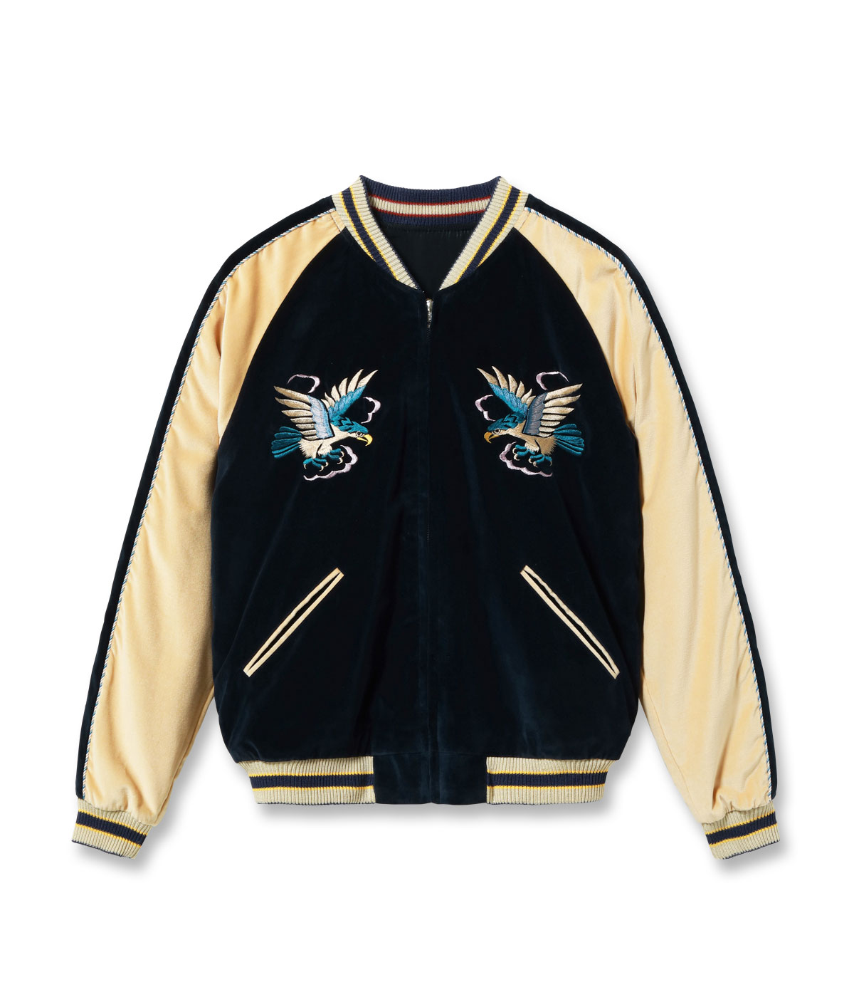 Lot No. TT15975-128 / Mid 1950s Style Velveteen (Two-tone) �� Acetate Souvenir Jacket ��BLUE EAGLE�� �� ��ROARING TIGER��