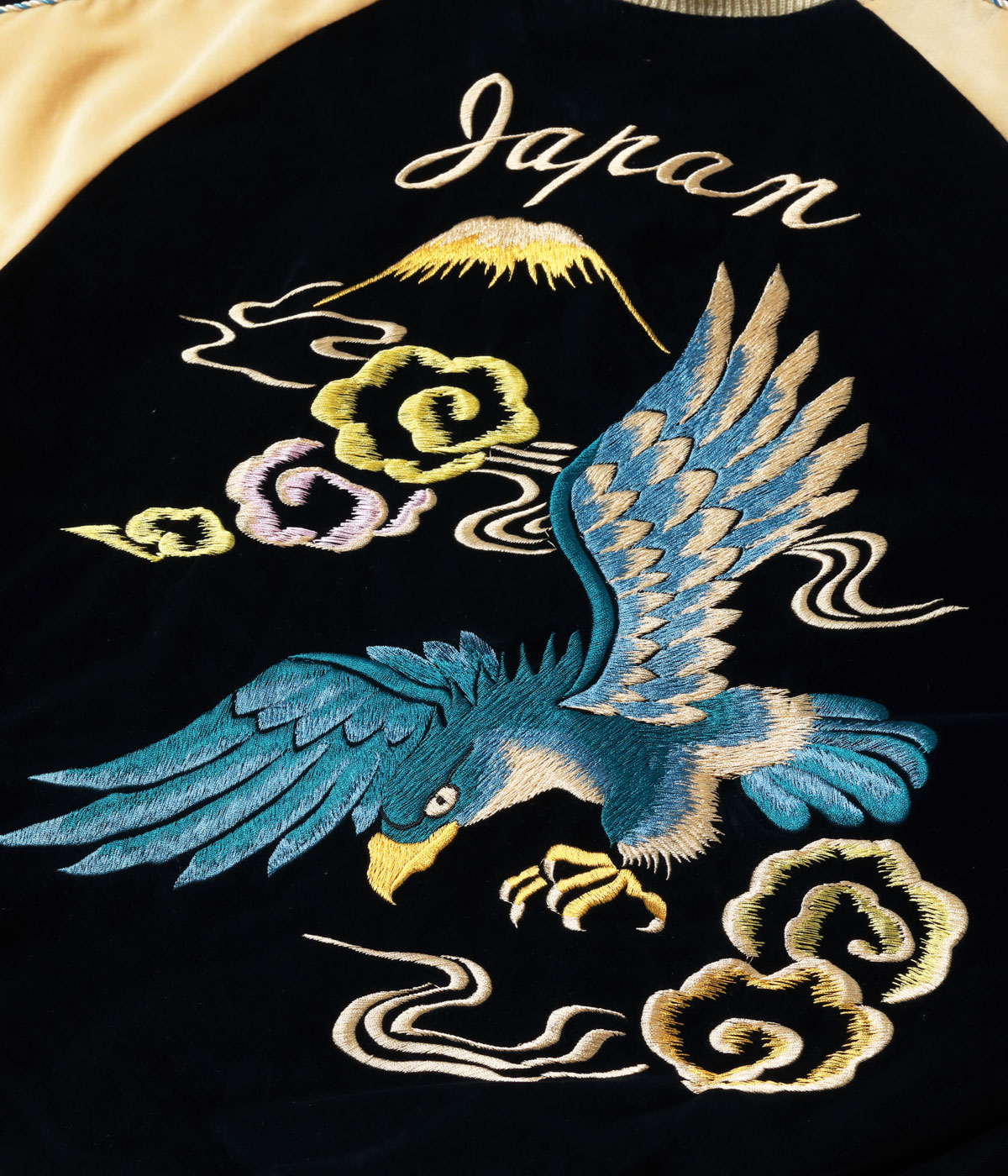 Lot No. TT15975-128 / Mid 1950s Style Velveteen (Two-tone) �� Acetate Souvenir Jacket ��BLUE EAGLE�� �� ��ROARING TIGER��