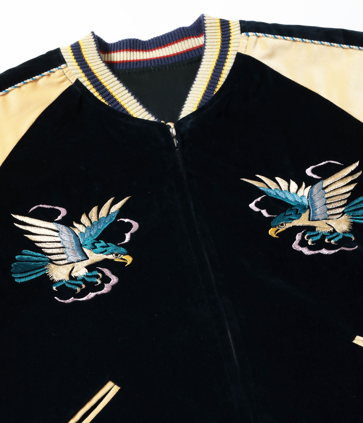 Lot No. TT15975-128 / Mid 1950s Style Velveteen (Two-tone) �� Acetate Souvenir Jacket ��BLUE EAGLE�� �� ��ROARING TIGER��
