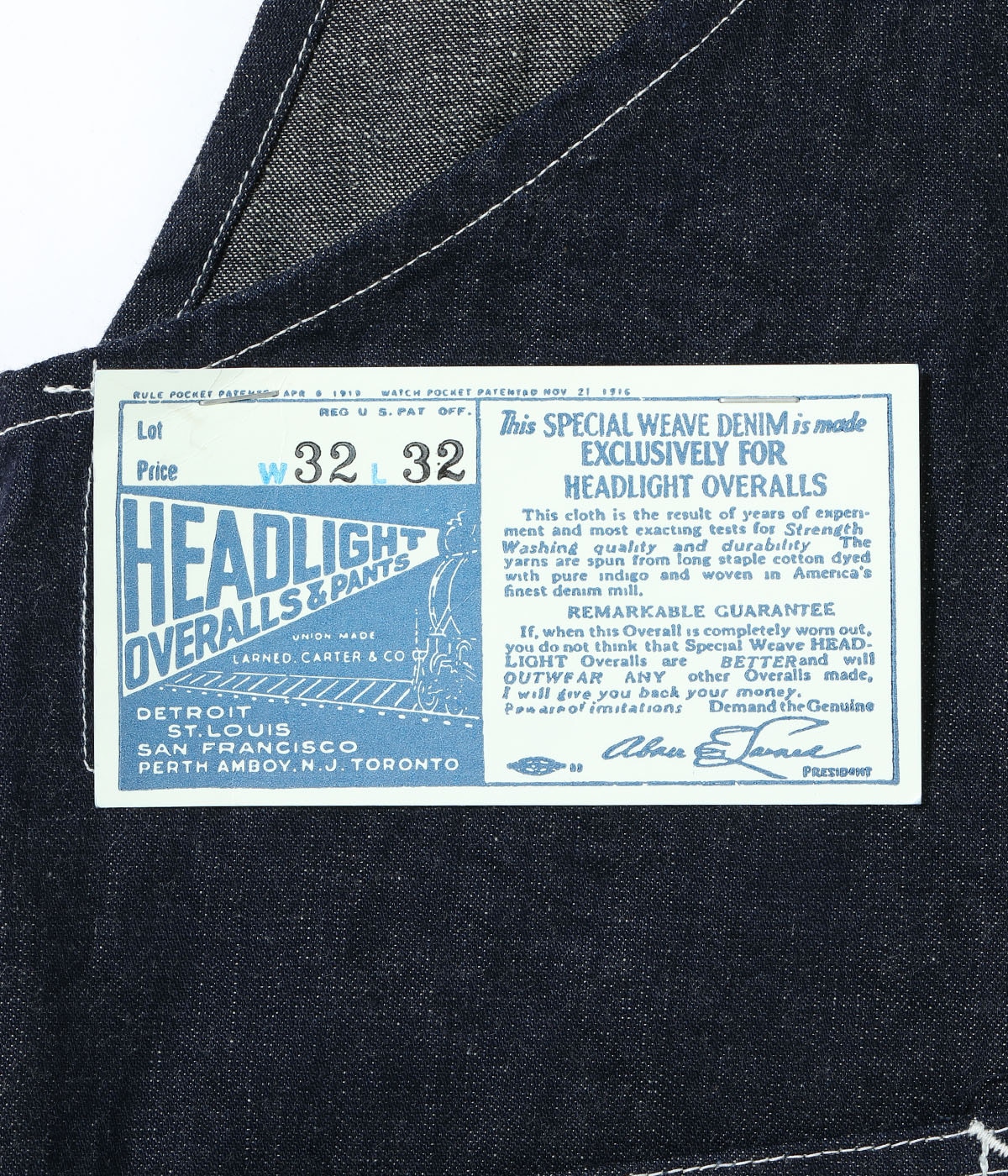 2025ǯ12������ͽ�� / Lot No. HD42611 / HEADLIGHT 9.5oz. SPECIAL WEAVE DENIM HIGH BACK OVERALLS