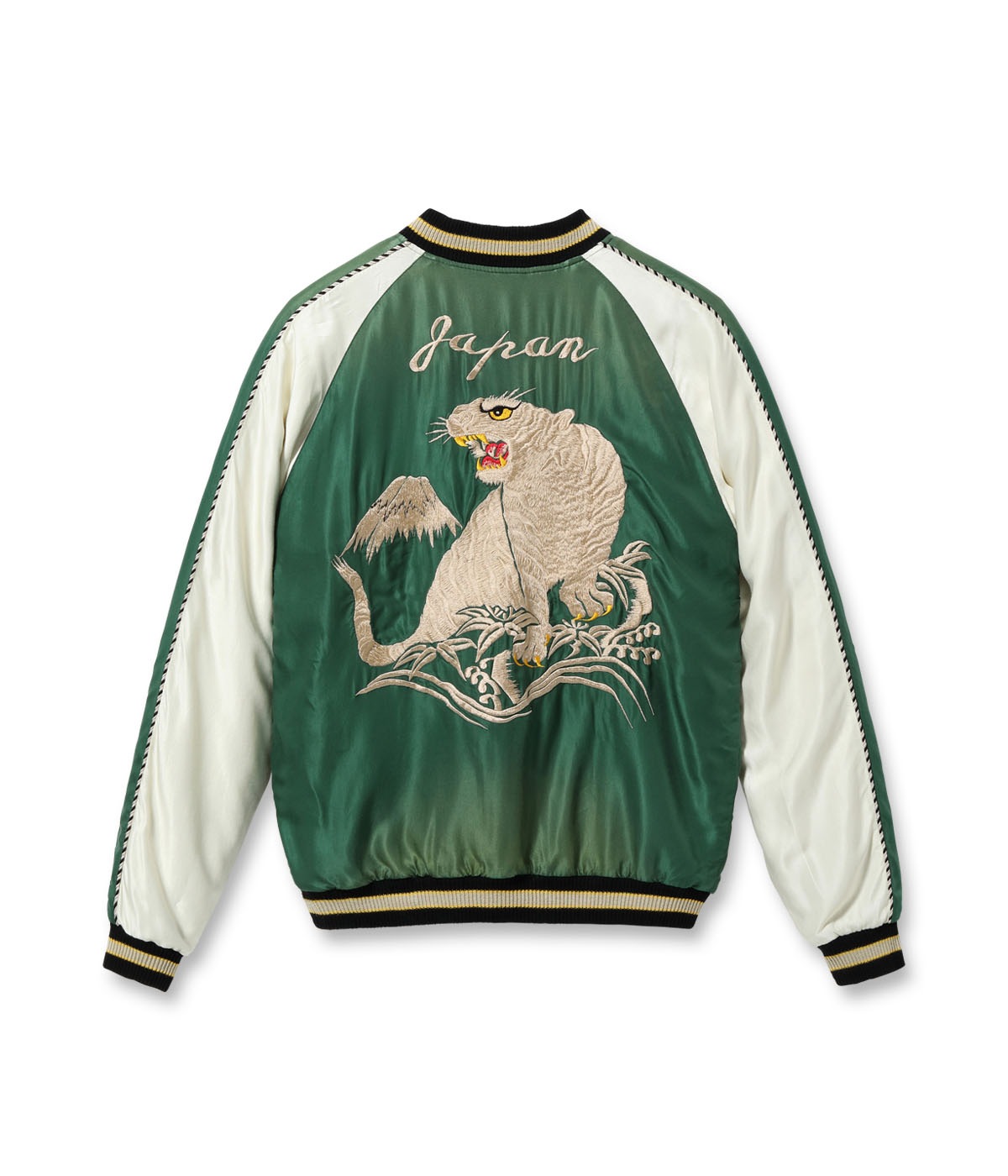 Lot No. TT15545-145 / Mid 1950s Style Acetate Souvenir Jacket WHITE TIGER  LANDSCAPE (AGING MODEL)