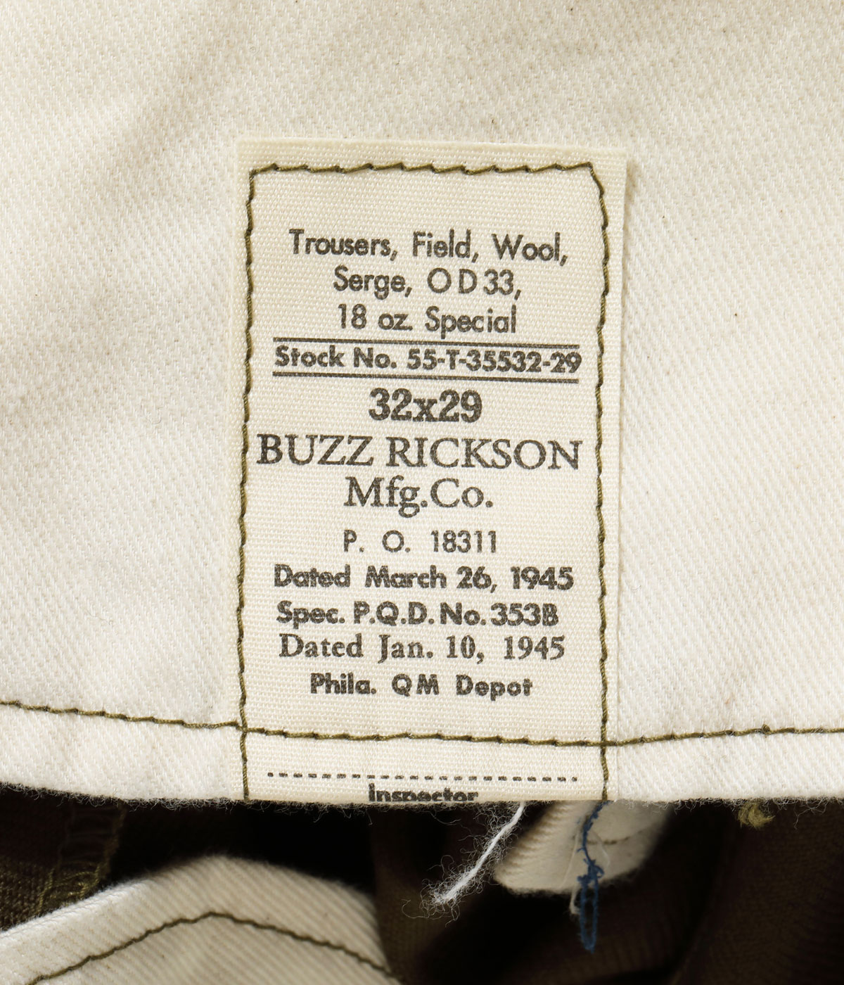 2026ǯ��������ͽ�� / Lot No. BR42670 / TROUSERS, FIELD, WOOL, SERGE, OD33, 18oz. SPECIAL TYPE M-45