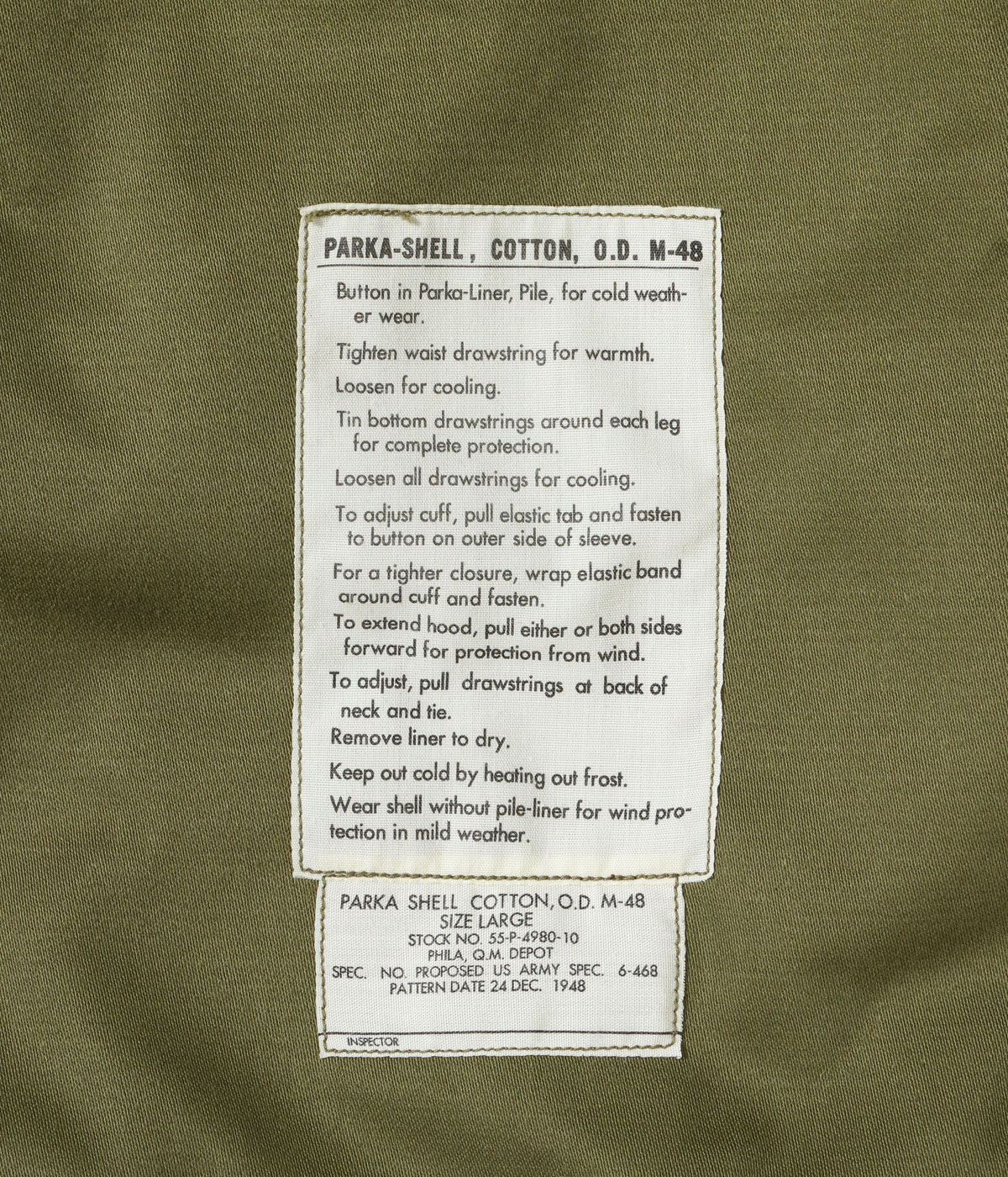 2026ǯ��������ͽ�� / Lot No. BR15939 / PARKA-SHELL, COTTON, O.D. Type M-48 ��SPEC.6-468 MODEL��