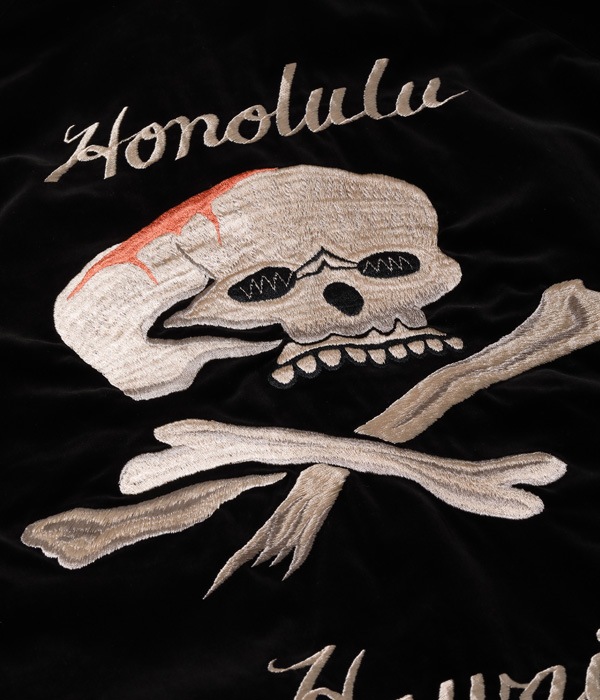 Lot No. TT15197-119 / Mid 1950s Style Velveteen  Acetate Souvenir Jacket KOSHO & CO. Special Edition SKULL  WHITE EAGLE