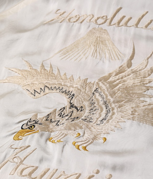 Lot No. TT15197-119 / Mid 1950s Style Velveteen  Acetate Souvenir Jacket KOSHO & CO. Special Edition SKULL  WHITE EAGLE