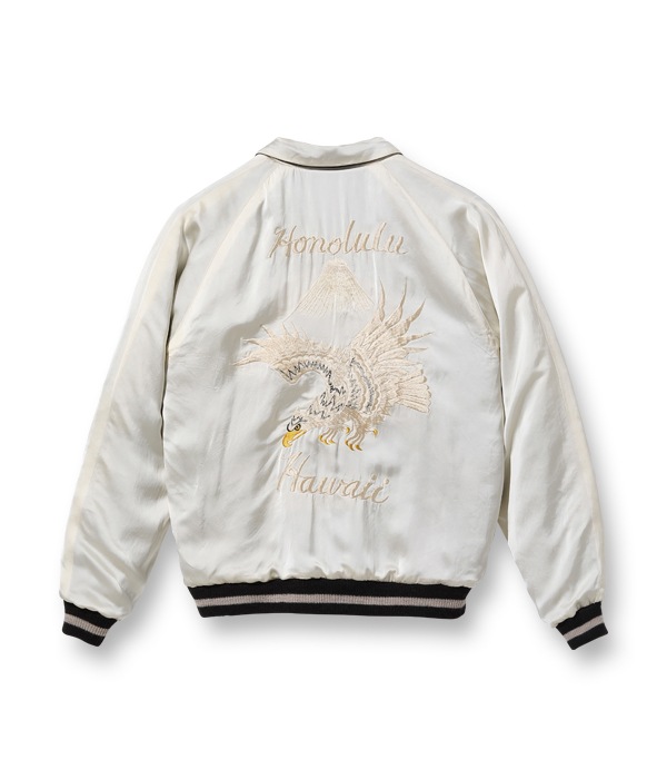 Lot No. TT15197-119 / Mid 1950s Style Velveteen  Acetate Souvenir Jacket KOSHO & CO. Special Edition SKULL  WHITE EAGLE