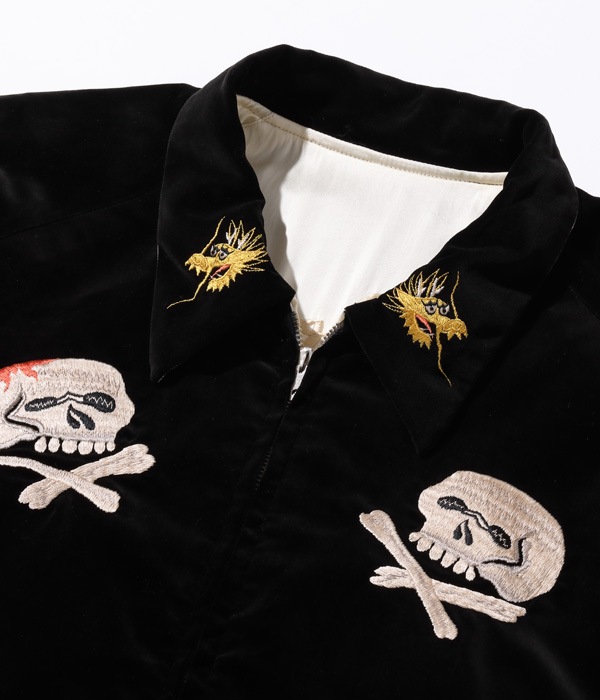 Lot No. TT15197-119 / Mid 1950s Style Velveteen  Acetate Souvenir Jacket KOSHO & CO. Special Edition SKULL  WHITE EAGLE