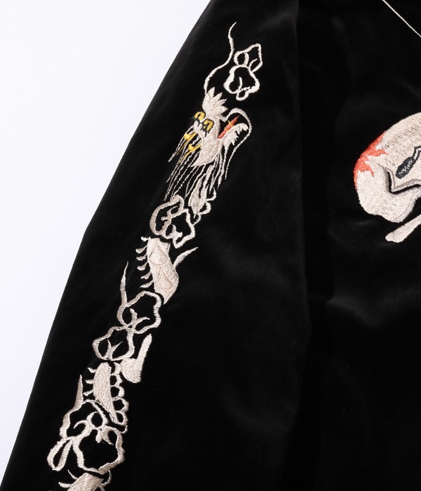 Lot No. TT15197-119 / Mid 1950s Style Velveteen  Acetate Souvenir Jacket KOSHO & CO. Special Edition SKULL  WHITE EAGLE