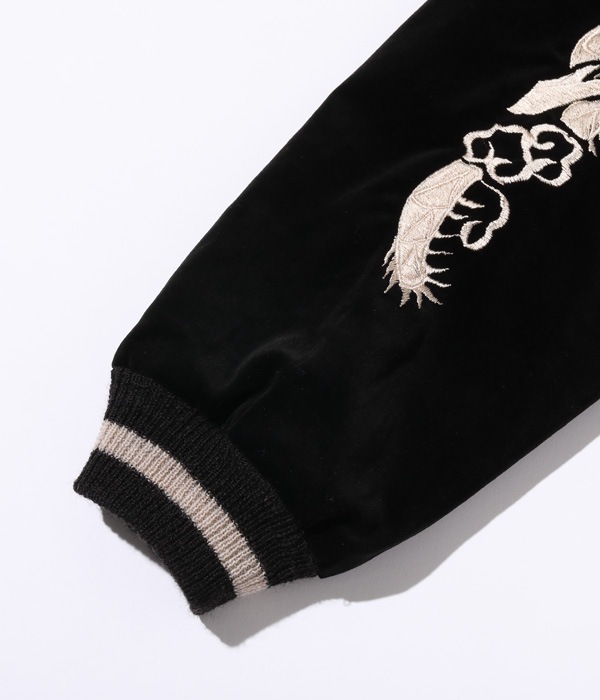 Lot No. TT15197-119 / Mid 1950s Style Velveteen  Acetate Souvenir Jacket KOSHO & CO. Special Edition SKULL  WHITE EAGLE