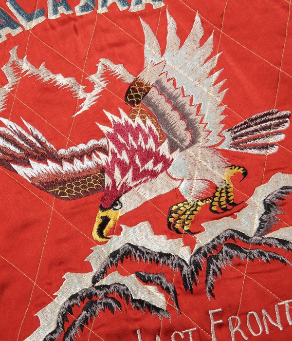 Lot No. TT14974-125 / Late 1950s Style Acetate �� Quilt Souvenir Jacket ��KOSHO & CO.�� Special Edition ��ALASKA MAP�� �� ��ALASKAN EAGLE�� (Reversible Side)