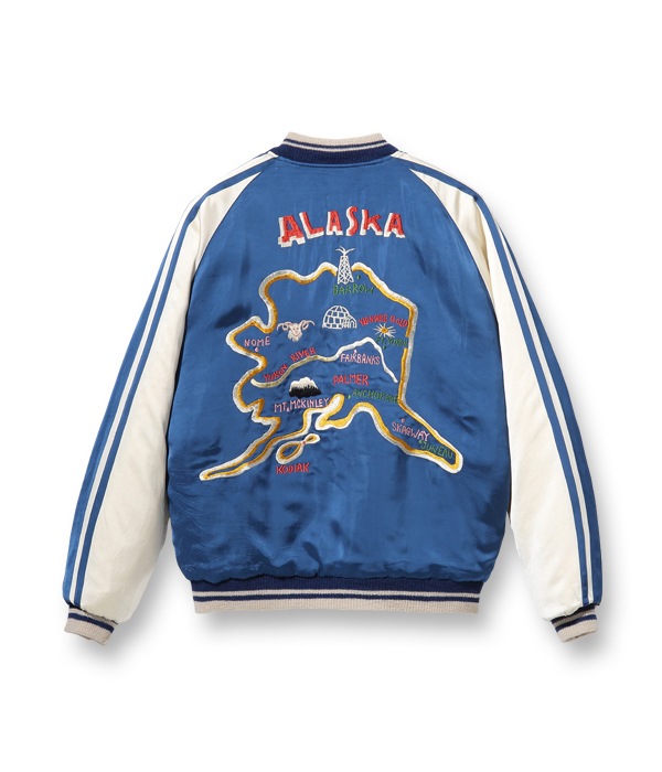 Lot No. TT14974-125 / Late 1950s Style Acetate �� Quilt Souvenir Jacket ��KOSHO & CO.�� Special Edition ��ALASKA MAP�� �� ��ALASKAN EAGLE�� (Reversible Side)