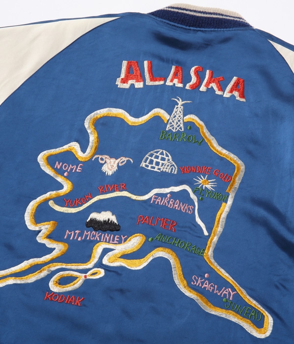 Lot No. TT14974-125 / Late 1950s Style Acetate �� Quilt Souvenir Jacket ��KOSHO & CO.�� Special Edition ��ALASKA MAP�� �� ��ALASKAN EAGLE�� (Reversible Side)