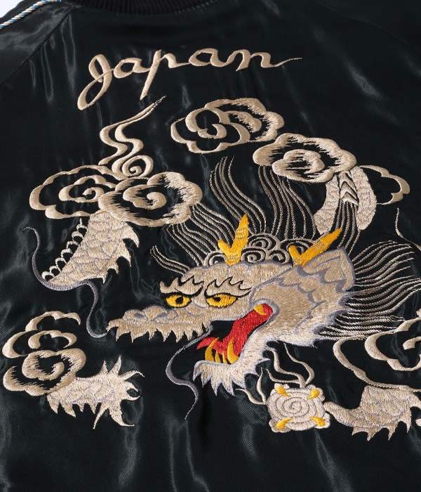 Lot No. TT15390-219 / Early 1950s Style Acetate Souvenir Jacket WHITE DRAGON  LANDSCAPE