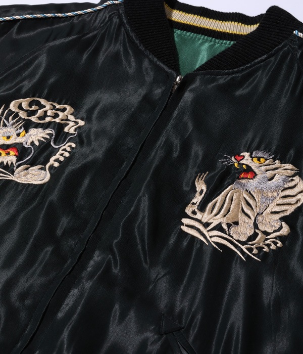 Lot No. TT15390-219 / Early 1950s Style Acetate Souvenir Jacket WHITE DRAGON  LANDSCAPE