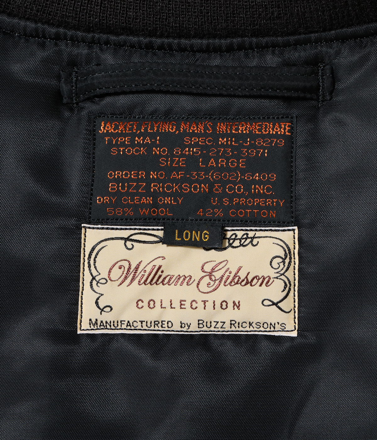 2025ǯ1029 / Lot No. BR15772 / WILLIAM GIBSON COLLECTION Type BLACK MA-1 LONG MODEL ALBERT TURNER & CO., INC. MODEL