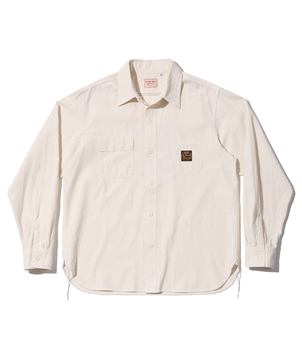 Lot No. SS28523 / SAILOR MOKU PRODUCTS WHITE CHAMBRAY WORK SHIRT "HILO RAILROAD COMPANY"