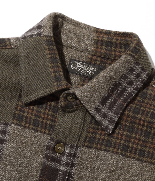 Lot No. SC28976 / PATCH WORK CHECK WORK SHIRT SUGAR CANE,SUGAR CANE
