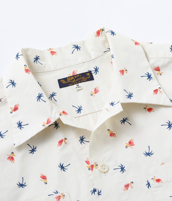 Lot No. SS38406 / COTTON TWILL REGULAR COLLAR SHIRT HULA & PALM TREE