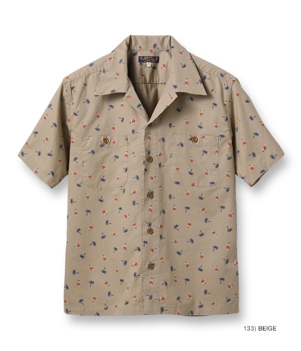 Lot No. SS38406 / COTTON TWILL REGULAR COLLAR SHIRT HULA & PALM TREE