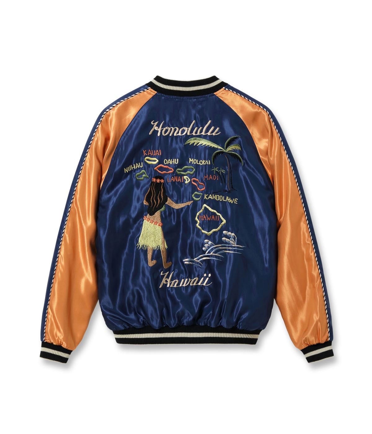 Lot No. TT15877-128 / Late 1950s Style Acetate Souvenir Jacket ��HAWAII MAP�� �� ��DRAGON & TIGER��